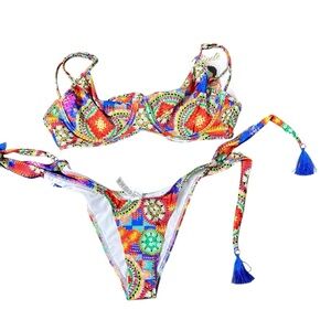 Colorful Crochet-Print Bikini Set - Multi